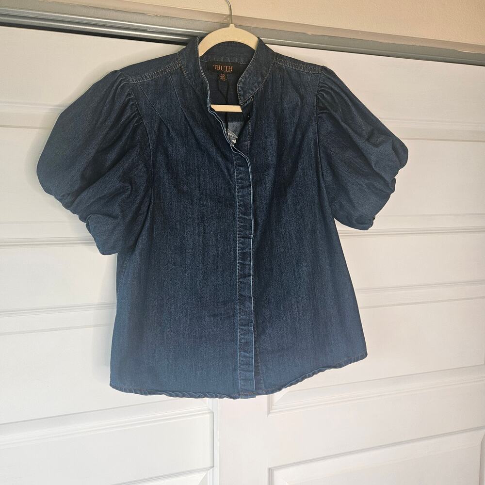 Truth by Republic Denim Puff Sleeve Blouse Size M 100% Cotton Prairie